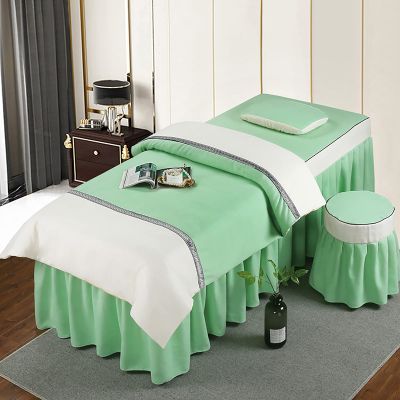 4-Piece Cotton Linen Table Sheet Set, Solid Color Spa Table Skirt for Body Therapy, Green 190x80cm (75x31inch) - Durable, Stylish & Comfortable for Massage & Physiotherapy Use