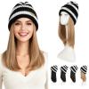 Hairro Hats With Hair Attached For Women Beanie Wig Straight Synthetic Knitted Hat For Winter Warm Pom Pom Slouchy Cable Hat 11" 200g #18 Ash Blonde view 1