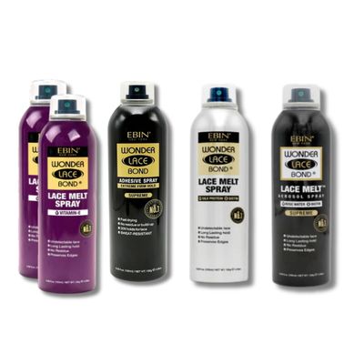 EBIN NEW YORK EBIN Lace Glue Spray 2x Wonder Lace Bond Lace-Melt Spray Vitamin E Bundle with Adhesive-Spry Supreme, Lace-Melt-Spry Silk Protein, Lace-Mlt Rosewater 6.08 oz each Gift Set (5 Items)