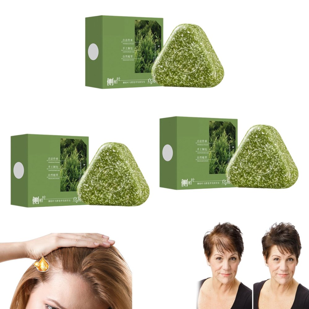 2025 New Nature Seven Green Soap Triangle Shampoo Bar, Usman Grass Shampoo Conditione Bar, Calming & Strengthens Hair for Women and Mens, Natural Plant-Based Solid Soap (3 pcs)