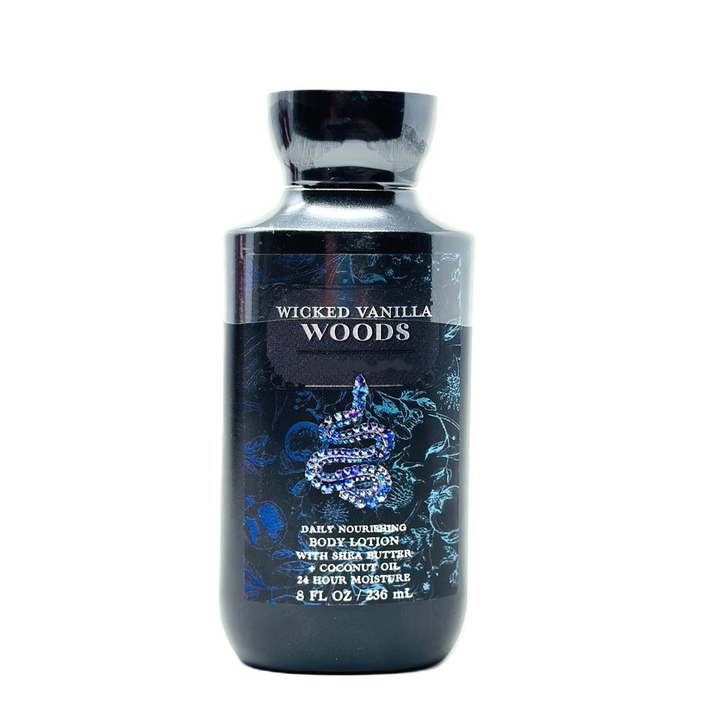 Bath and Body Daily Nourishing Body Lotion 24 Hour moisture (8 FL OZ / 236 ml, Wicked Vanilla Woods)