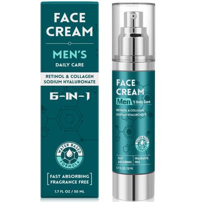 6-in-1 Face Cream for Men: Hydrating Water Based Men Face Moisturizer with Retinol, Collagen, Sodium Hyaluronate - Mens Anti Aging Face Cream for Day and Night Use