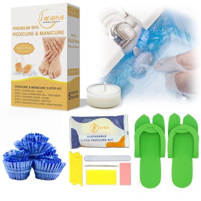 6-Step Foot Care System with Epsom Salt Soak, Callus Remover Gel, Sugar Scrub, Collagen Mask, Shea Butter Lotion, Massage Oil Candle + Disposable Pedicure Kit, Liner & Slippers. Milk & Honey 12 Set