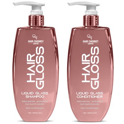 Hair Chemist Hair Gloss Liquid Glass Shampoo & Conditioner Set 33.8 Ounce (2-PC SET) -Smoothing Shampoo, Adds Smooth & Shine Plus Frizz Reducing Smoothing Conditioner, Lightweight Formula