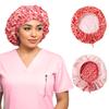 100% Mulberry Silk Medical Bonnet  Adjustable 19 Momme Double-Layer Reversible Hair Wrap  Stay-On Nurse Bonnet for Women, Long Curly Hair, Natural Hair Care, Real Silk Medical Cap  Handmade in USA (Strawberry) view 1