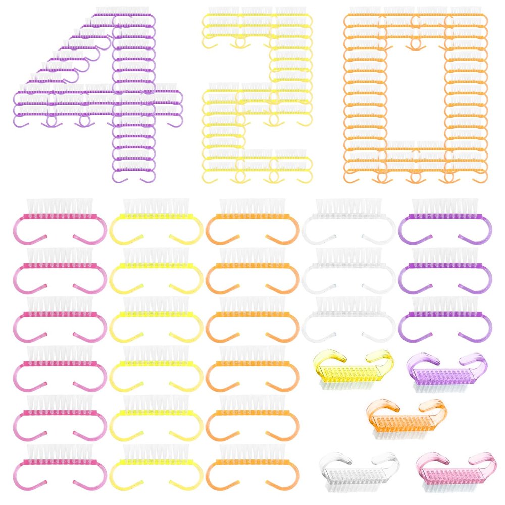 420 Pcs Handle Grip Nail Brush Bulk 5 Colors Nail Scrub Brush Pedicure Scrubbing Tool for Men and Women for Cleaner Nails and Toes
