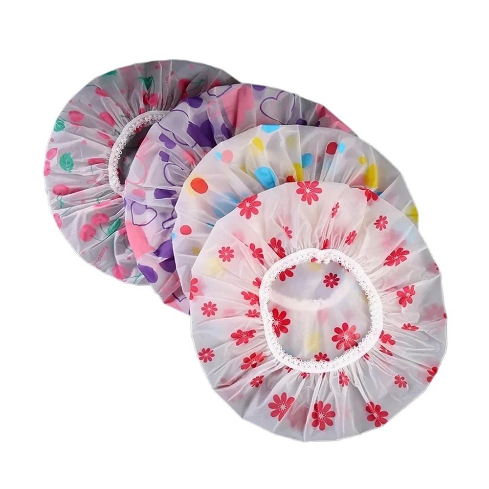 3PCS Reusable Waterproof Shower Cap with Elastic Band - Thickened Bathing Hat for Women, Ideal for Hair Salon & Home Use(Mixture)