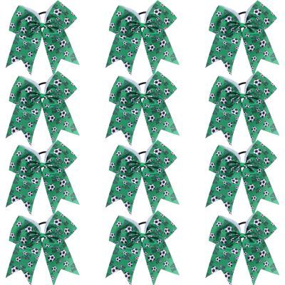 12 PCS Softball Soccer Cheer Bows, Sparkly Rugby Hair Bows with Elastic Hair Ties Accessories for Teens Girls Women Cheerleading Softball Competition Sports (Green Soccer)