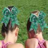 12 PCS Softball Soccer Cheer Bows, Sparkly Rugby Hair Bows with Elastic Hair Ties Accessories for Teens Girls Women Cheerleading Softball Competition Sports (Green Soccer) view 3
