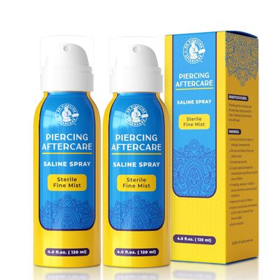 Dr. Piercing Aftercare Spray 8.0 oz Sterile Saline Solution - Gentle Mist Cleaner for Ear Nose and Body Piercings - Simple Two Ingredient Formula (2-pack)