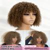 QUEEN VIRGIN REMY QVR Short Curly Bob Wig Human Hair Wig with Bangs Wear and Go Kinky Curly Glueless Wigs for Black Women 12 Inch Afro Curly Black Bob Wig for Daily Party Wear Brown view 2