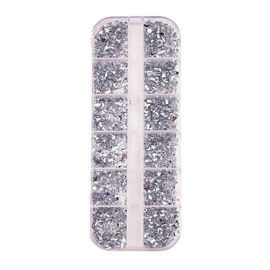 12 Grid Shimmering Nail Art Rhinestones, Flatback Gemstones for Versatile Decoration - Nails Shoes Makeup Bags (Clear)