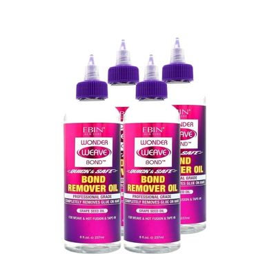 EBIN NEW YORK 4x Wonder Weave Bond Remover Oil Bundle - Quick & Safe Hair Extension Glue Removal with Grape Seed Oil for Weaves, Hot Infusion, and Tape-In Extensions  Gift Set (4 Items)