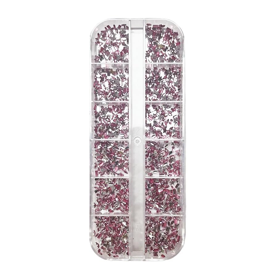 12 Grid Shimmering Nail Art Rhinestones, Flatback Gemstones for Versatile Decoration - Nails Shoes Makeup Bags (Rose red)