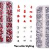 12 Grid Shimmering Nail Art Rhinestones, Flatback Gemstones for Versatile Decoration - Nails Shoes Makeup Bags (Rose red) view 3