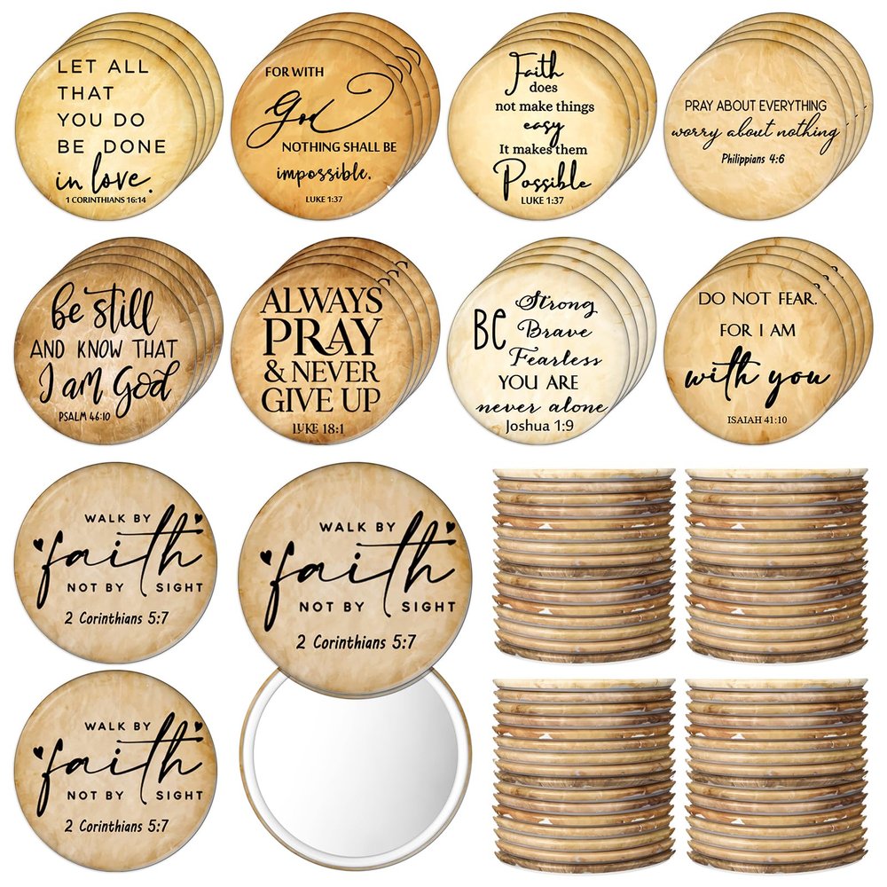 72 Pcs Mini Christian Compact Mirrors for Valentines Women Mom Teachers Retro Inspirational Bible Verse Pocket Makeup Mirrors Religious Appreciation Gift for Sunday School Easter Church Party Favors