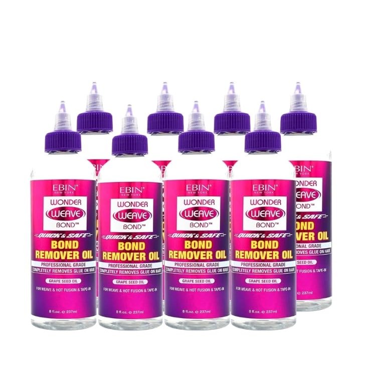 EBIN NEW YORK 8x Wonder Weave Bond Remover Oil Bundle - Quick & Safe Hair Extension Glue Removal with Grape Seed Oil for Weaves, Hot Infusion, and Tape-In Extensions  Gift Set (8 Items)
