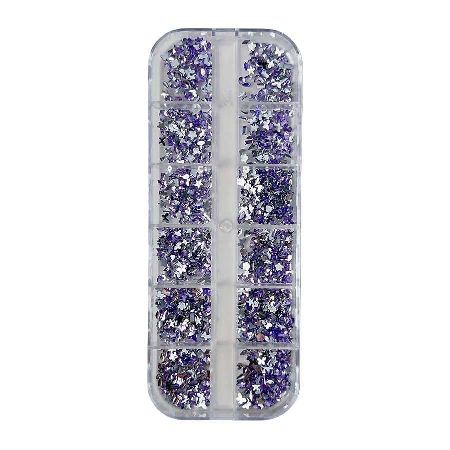 12 Grid Shimmering Nail Art Rhinestones, Flatback Gemstones for Versatile Decoration - Nails Shoes Makeup Bags (Purple)
