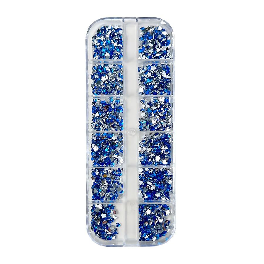 12 Grid Shimmering Nail Art Rhinestones, Flatback Gemstones for Versatile Decoration - Nails Shoes Makeup Bags (Blue)