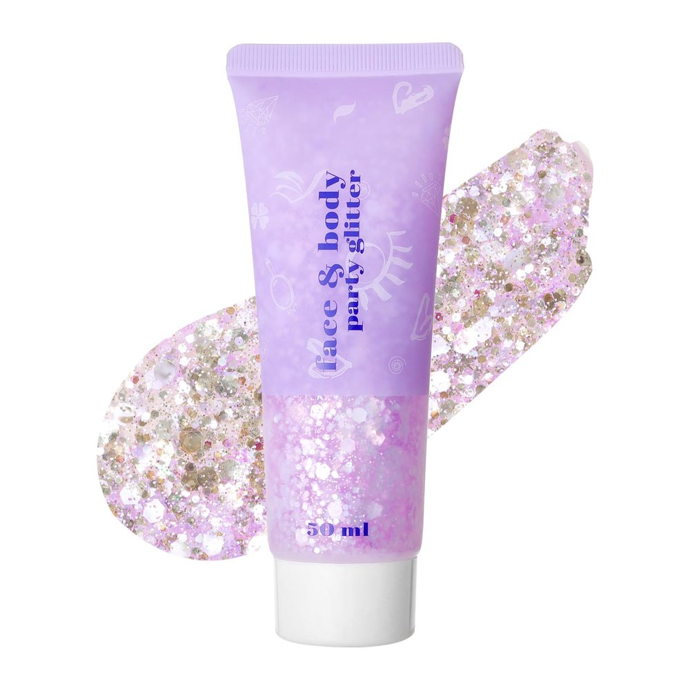 DAGEDA Silver Pink Body Glitter Gel, Holographic Face Glitter Rave Party Accessories, Chunky Glitters for Hair Eyes Nails, Cosmetic Laser Powder Festival Sequins Paint Makeup