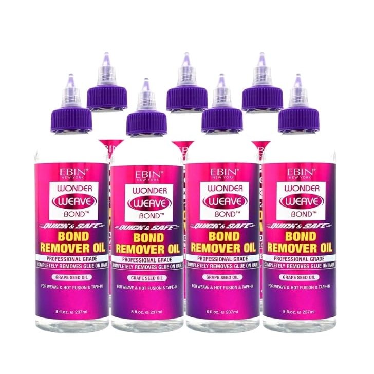 EBIN NEW YORK 7x Wonder Weave Bond Remover Oil Bundle - Quick & Safe Hair Extension Glue Removal with Grape Seed Oil for Weaves, Hot Infusion, and Tape-In Extensions Gift Set (7 Items)