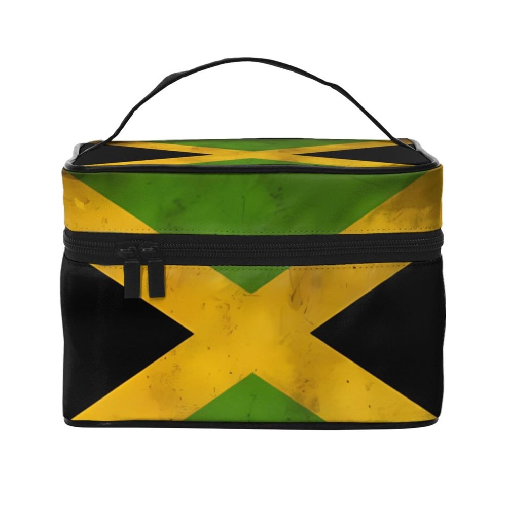 BOXILTD Old Jamaican Flag Large Cosmetic Bag for Women - Travel Makeup Bag for Home, Gym, and Long Trips, Black