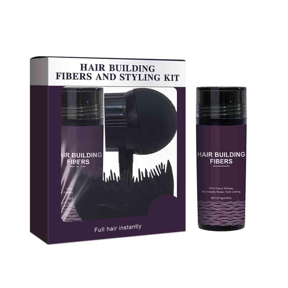 2PCS Professional Hair Building Fibers Keratin Powder Styling Set Thickening Spray Hair Loss Products Fast Regrowth Black Styling Kit
