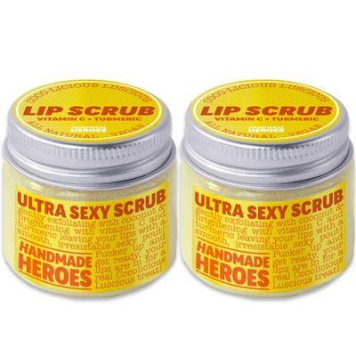 Handmade Heroes Turmeric & Vitamin C Lip Scrub Set  2 Pack Natural Vegan Sugar Polish Lip Exfoliator - Brightening & Conditioning for Dark, Dry, Chapped Lips