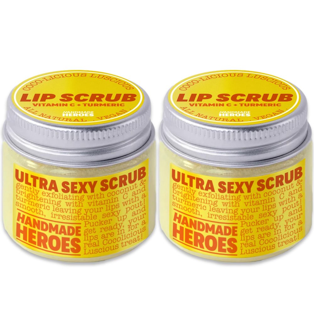Handmade Heroes Turmeric & Vitamin C Lip Scrub Set  2 Pack Natural Vegan Sugar Polish Lip Exfoliator - Brightening & Conditioning for Dark, Dry, Chapped Lips