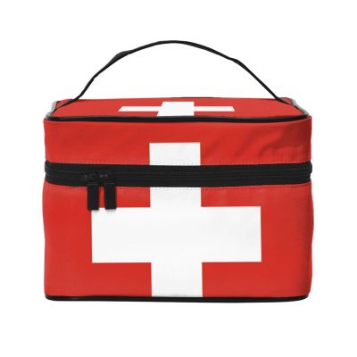 BOXILTD Swiss Flag Large Cosmetic Bag for Women - Travel Makeup Bag for Home, Gym, and Long Trips, Black