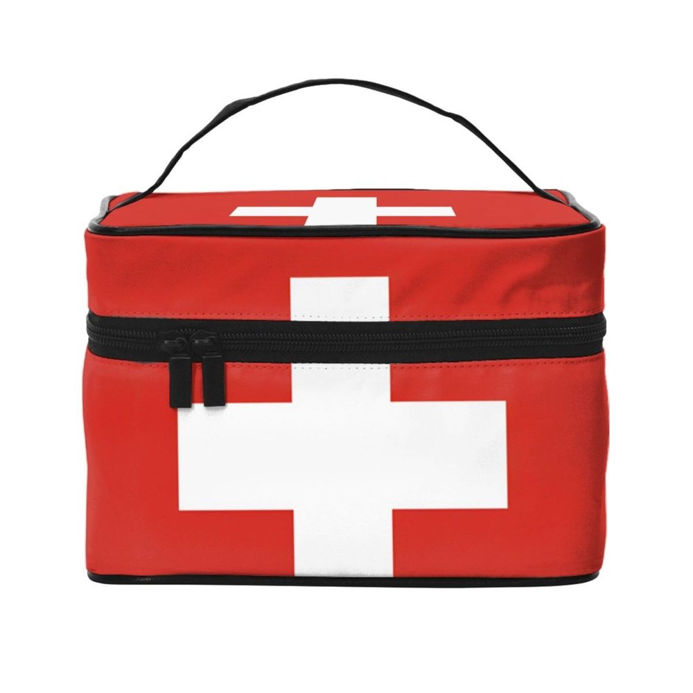 BOXILTD Swiss Flag Large Cosmetic Bag for Women - Travel Makeup Bag for Home, Gym, and Long Trips, Black