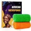 2 Pieces African Net Sponge Authentic, Durable Back Scrubber Washcloth for Shower, Exfoliating Net Sponge for All Skin, Bathing Accessories for Women (Orange and Green) view 1