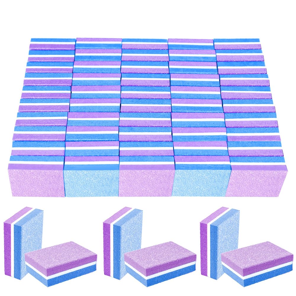 50 Pcs Sponge Nail Buffers,100/180 Grit Mini Nail Files,Mini Buffer Block Nail File for Acrylic & Natural Nails,Double-Sided Buffing Blocks for Manicure & Pedicure,Salon & Home Use(Purpel-Blue)