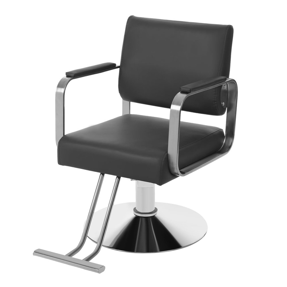 Salon Chair for Hair Stylist, 360 Degree Rotating Barber Chair with Hydraulic Pump & Footrest, 440LBS Heavy Duty Beauty Styling Chair, Rolling Swivel Spa Beauty Equipment for Barbershop (Black+Silver)