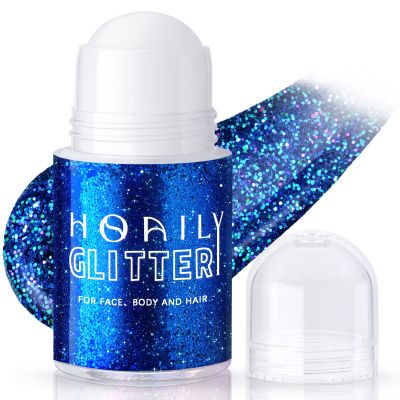 HOSAILY Roll-on Blue Body Glitter Gel for Face Hair, 4th of July Patriotic Veterans Day Accessories, Chunky Mermaid Sequins Festival Party Rave Outfits Halloween Face Paint Glitter Makeup for Women