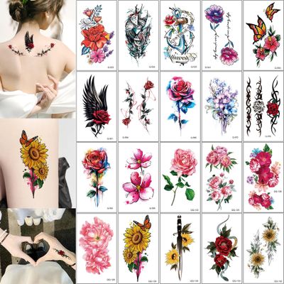 20Sheets 3D Watercolor Flower Temporary Tattoos For Women Watercolor Roses Flower Butterfly Sunflower Daisy Tattoos Sticker Girls Adults Waterproof Realistic Arm Body Colourful Tattoos