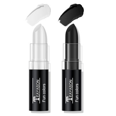 FREEORR 2Pcs Black and White Face Body Paint Stick Eye Black, Liptick Makeup Paint for Baseball/Football/Halloween/Costume Accessories Vampire/Clown/Skull Makeup Cream Face Body Paint Easy to Blend