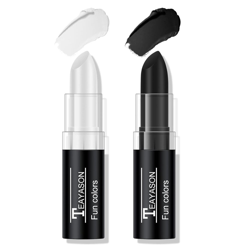 FREEORR 2Pcs Black and White Face Body Paint Stick Eye Black, Liptick Makeup Paint for Baseball/Football/Halloween/Costume Accessories Vampire/Clown/Skull Makeup Cream Face Body Paint Easy to Blend