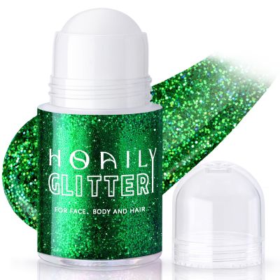 HOSAILY Roll-on Green Body Glitter Gel for Face Hair, St Patricks Day Accessories, Chunky Mermaid Sequins Halloween Festival Party Rave Outfits Christmas Face Paint Glitter Makeup for Women Kids