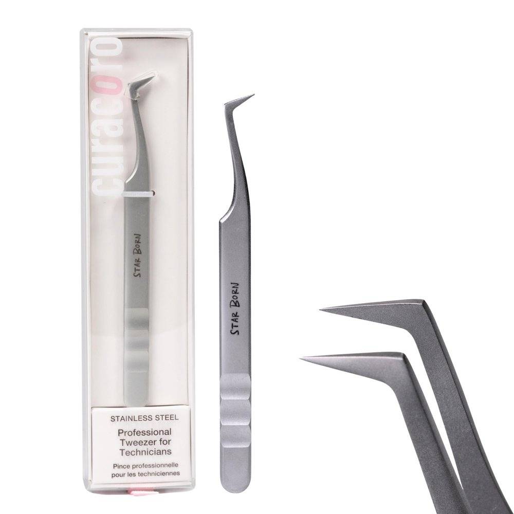 Curacoro Lash Tweezers - LashSmith L-Shaped Eyelash Tweezer for Thick Volume Lashes