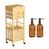 Amazer Bamboo Makeup Organizer with 3 Drawers for Storage, 2 Glass Amber Glass Soap Dispensers for Hand Sanitiser, Shampoo, Lotion, Shower Gel Conditioner view 1