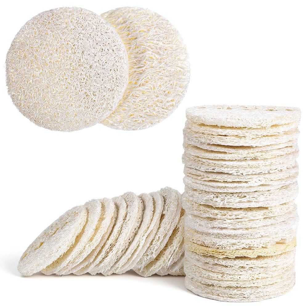 25 PCS Natural Loofah Exfoliating Face Scrub Pads, 2.36in Face Body Scrub Pads, Loofa Sponges Facial Exfoliating Pads for Makeup & Dead Skin Removal, Cleansing Skin for Women and Men