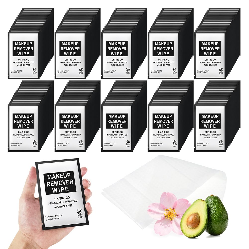 FAOEHN Makeup Remover Wipes Individually Wrapped Pack of 30,Avocado Scent 7x7.9 inch Black Travel Size Facial Cleansing Wipes Towelette for Face Cleansing,Skin Care,Hotel,Camping,Gym,Office