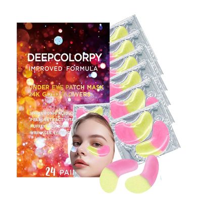 Under Eye Patches for Dark Circles Puffy Eyes 24 Pairs Collagen Eye Bags Travel Eye Masks, Stocking Stuffers for Christmast Bulk Gifts for Women Men and Teen Girls Hangover Kit supplies(Gold Pink)