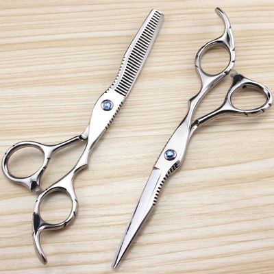 Professional Hair Cutting Shears, Professional Japan 440c steel 6 inch Blue gem hair cutting scissors haircut thinning barber tools cut shears hairdresser scissors kit (Color : Set)