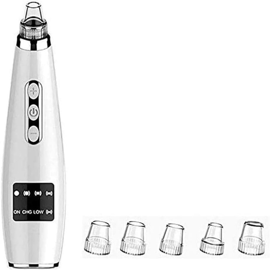 HCUCTOS Blackhead Pore Vacuum Electric Facial Cleaner Acne Whiteheads Removal with 5 Suction Head, USB Rechargeable LED Display