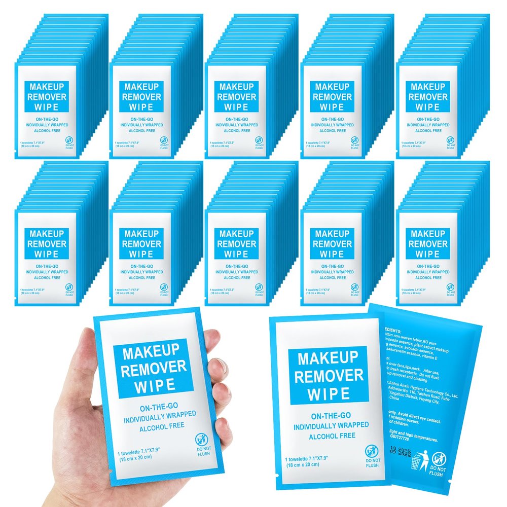 FAOEHN Makeup Remover Wipes Individually Wrapped Pack of 30,Avocado Scent 7x7.9 inch Blue Travel Size Facial Cleansing Wipes Towelette for Face Cleansing,Skin Care,Hotel,Camping,Gym,Office