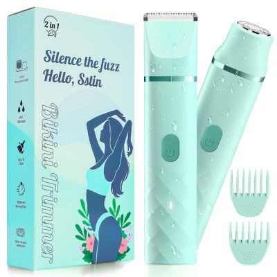 Facial Hair Removal for Women, Cordless Painless Rechargeable Shaver for Women with IPX7 Waterproof, Ceramic Blade, 2-in-1 Facial & Pubic Hair Removal for Armpits, Portable Travel Size, Green