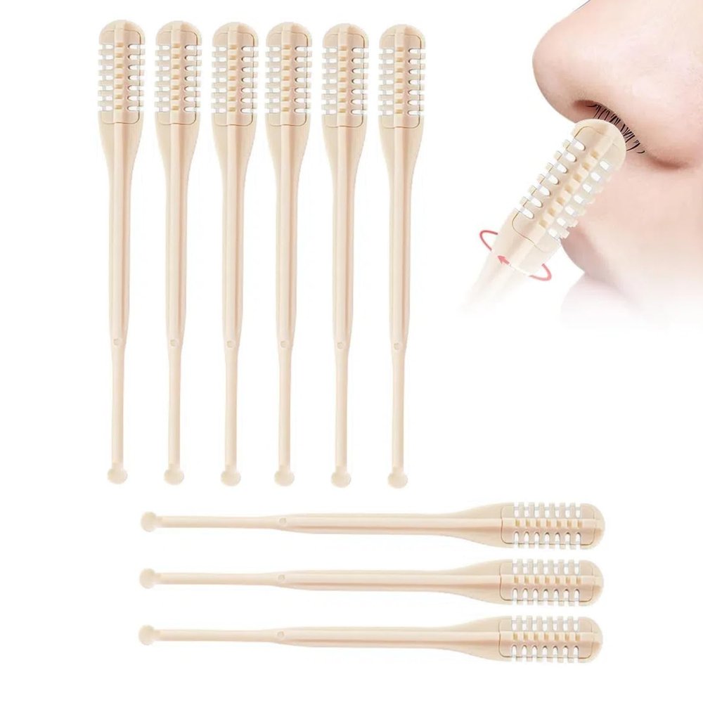 Hytihtu 2-in-1 Nasal Hair Cutter, Upgrade Portable Double Sided Nose Hair Knife, Manual 360 Rotating Nostril Hair Removal Tool with Soft Cleaning Brush, Nasal Hair Cutter for Men Women (A- 9 Pcs)