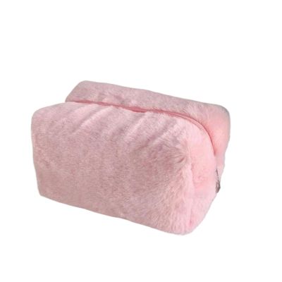 DSWMY Cosmetic Bags Bag 1 Pc Solid Color Fur Makeup for Women Soft Travel Organizer Case Young Lady Make Up Necessaries for Storing Cosmetics(Pink)